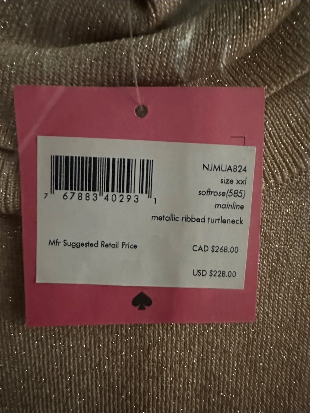 kate spade: Metallic Ribbed Turtleneck Sweater in Soft Rose